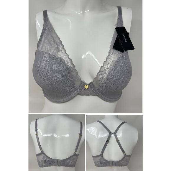 Natori Convertible Bra 32D Gray Lace Cherry Blossom Plunge Underwire MSRP $76 - Picture 3 of 13